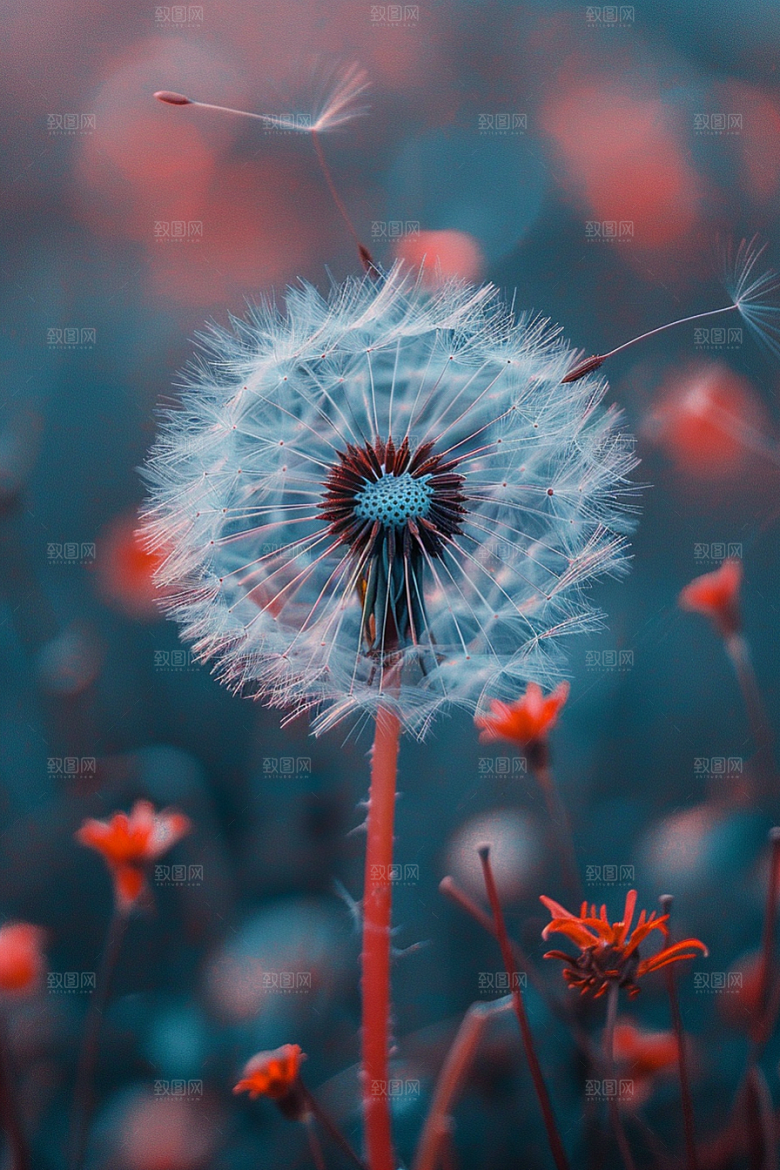 唯美蒲公英许愿随风飘散素材