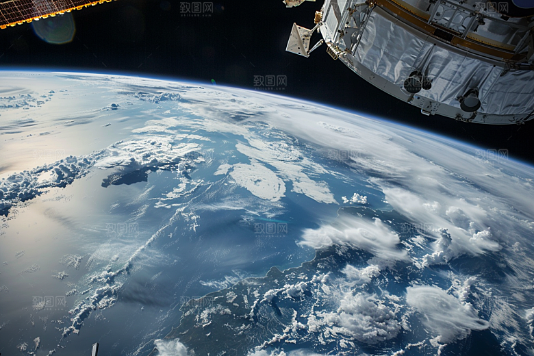 卫星空间站地球星辰大海摄影图