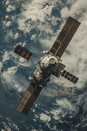 卫星空间站星辰大海航天日摄影图