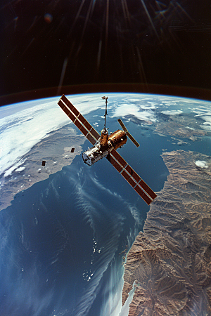 卫星空间站航天日星辰大海摄影图