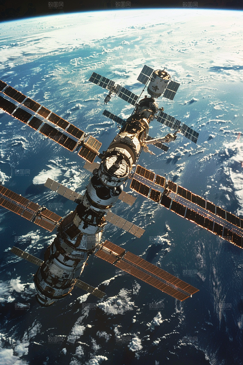 卫星空间站地球星空摄影图