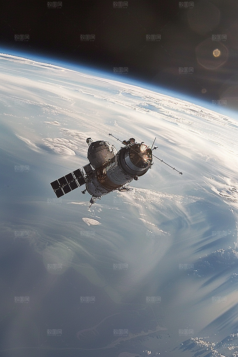 卫星空间站星辰大海太空摄影图