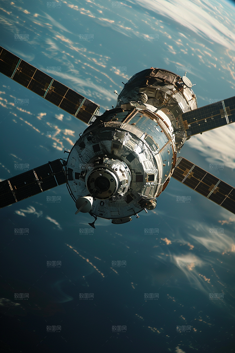 卫星空间站星辰大海太空摄影图