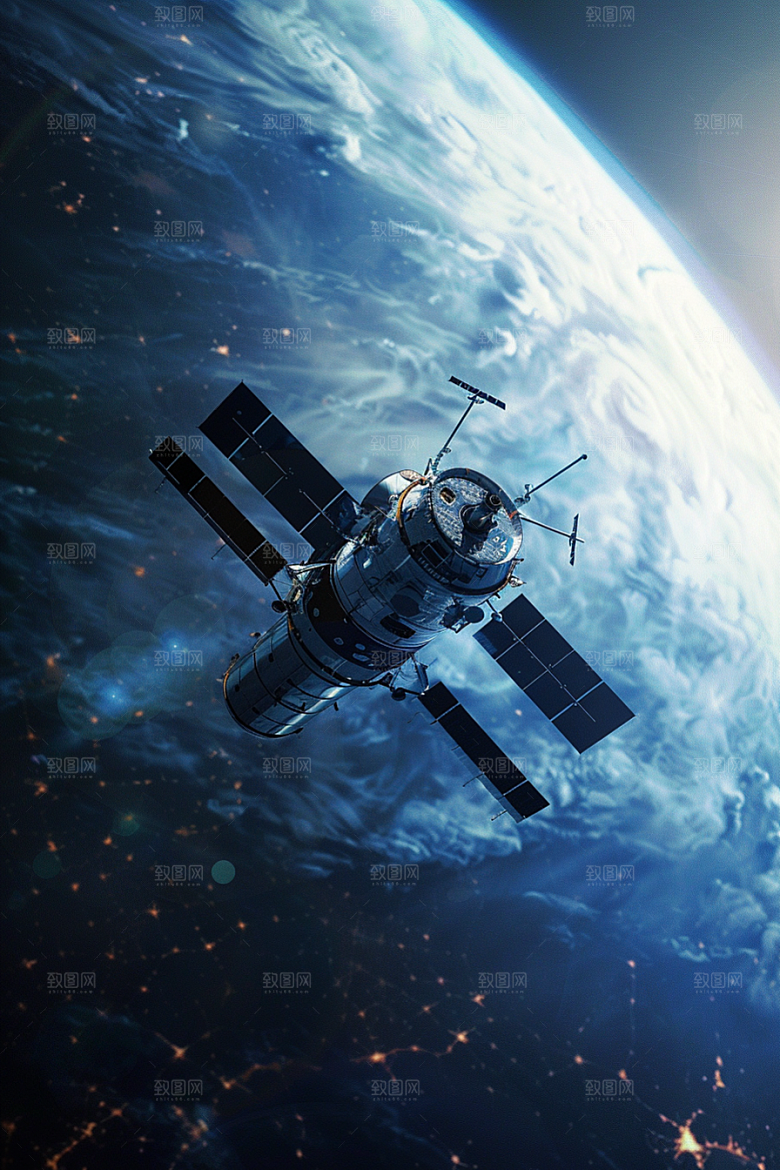 卫星空间站星辰大海星球摄影图