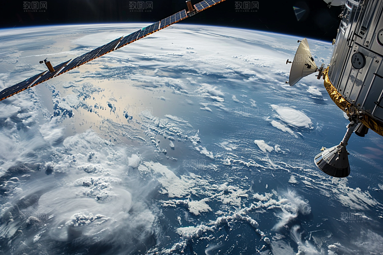 卫星空间站星辰大海太空摄影图