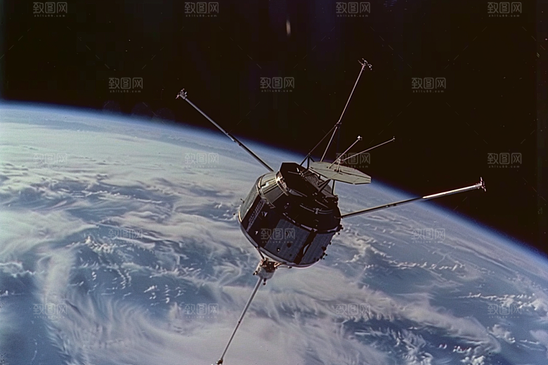 卫星空间站地球星辰大海摄影图