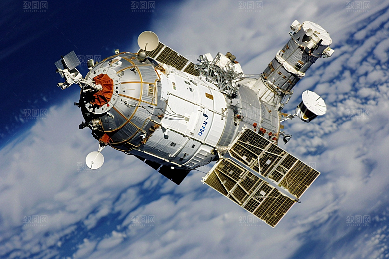 卫星空间站星空太空摄影图