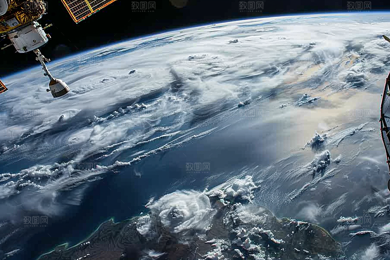 卫星空间站地球星空摄影图