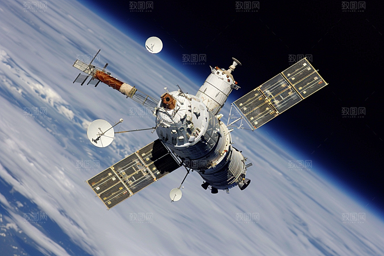 卫星空间站太空星辰大海摄影图