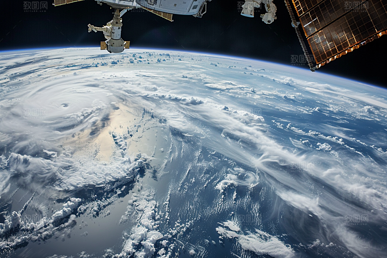 卫星空间站地球星空摄影图