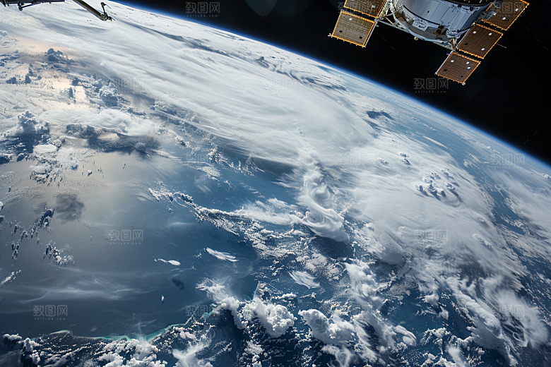卫星空间站地球星辰大海摄影图