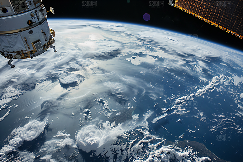 航天卫星地球星空摄影图