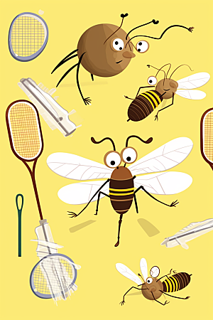 卡通驱蚊夏季手绘插画