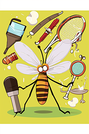 卡通驱蚊蚊虫手绘插画
