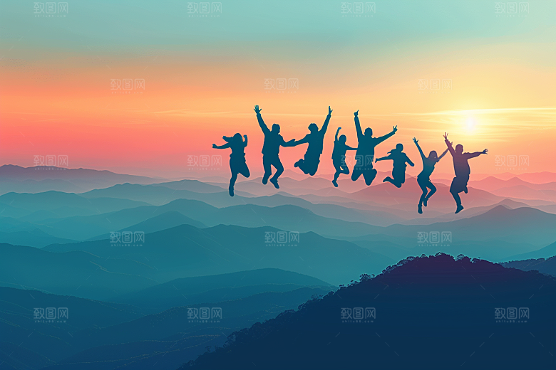 青年人剪影人物积极素材