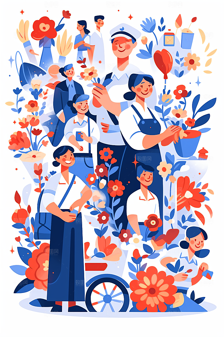 扁平风工人肖像彩色卡通插画