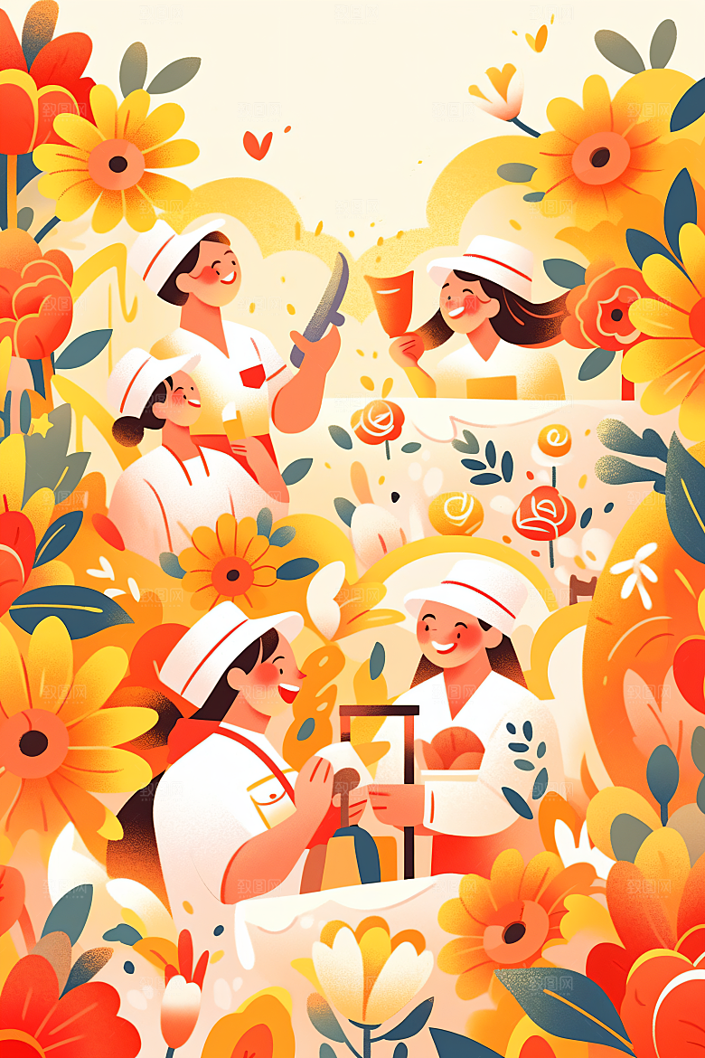 扁平风工人肖像彩色卡通插画