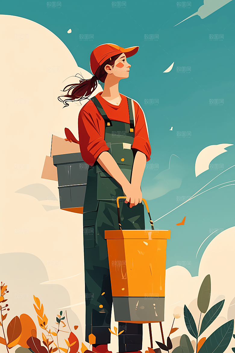 扁平风工人肖像手绘致敬劳动者插画
