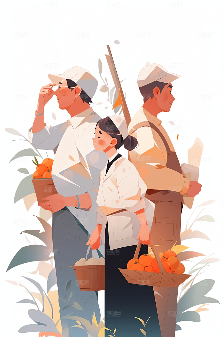 扁平风工人肖像卡通劳动节插画