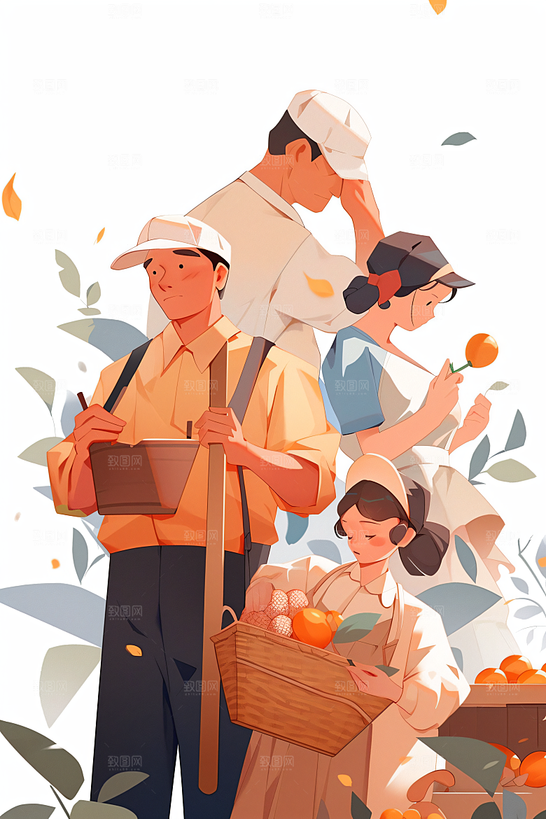 扁平风工人肖像五一手绘插画