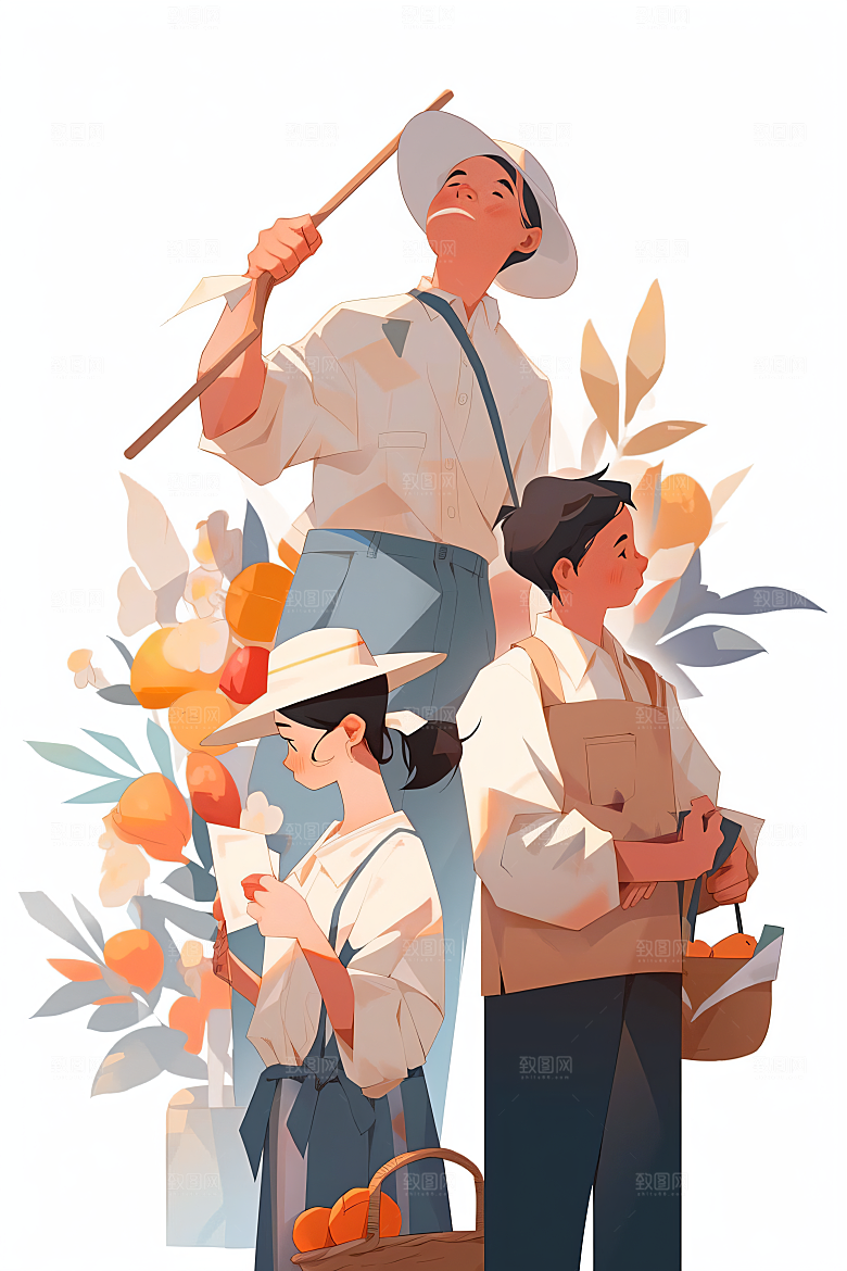 扁平风工人肖像五一高清插画