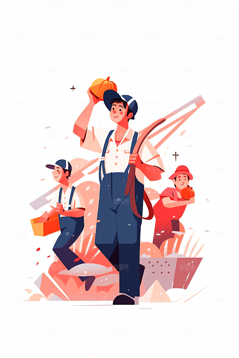 扁平风工人肖像手绘简约插画