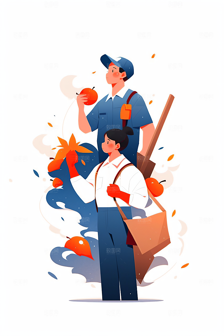 扁平风工人肖像卡通工作插画