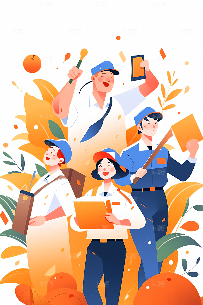 扁平风工人肖像劳动节彩色插画