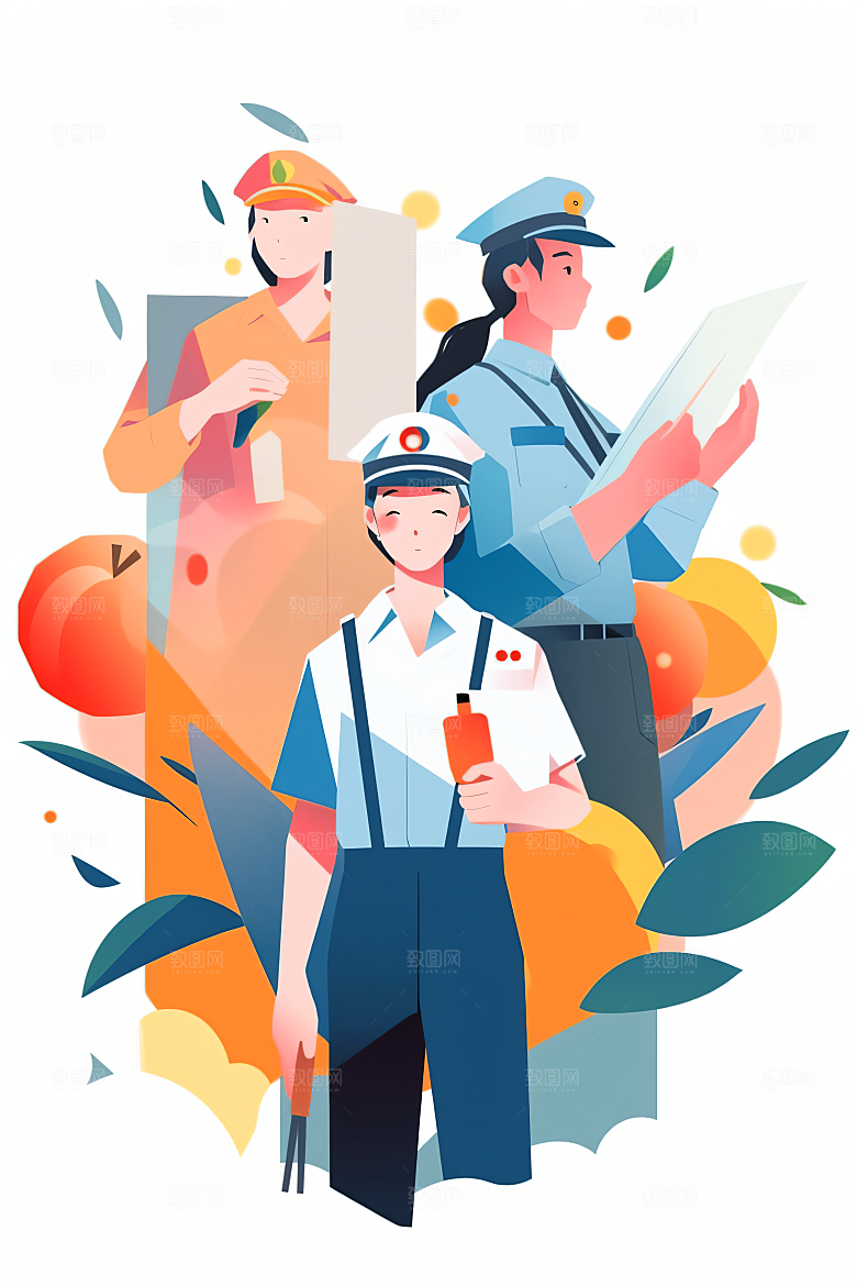 扁平风工人肖像五一手绘插画