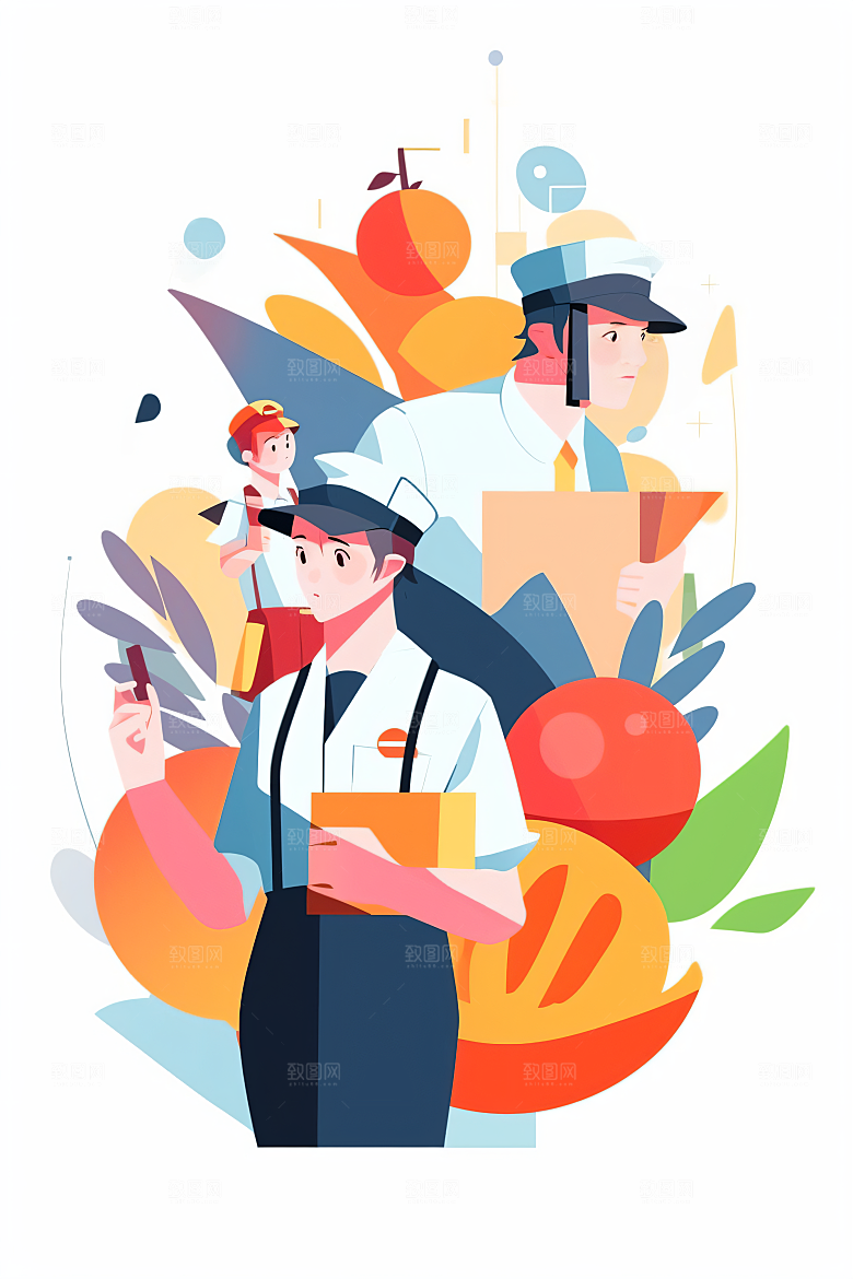 扁平风工人肖像卡通彩色插画