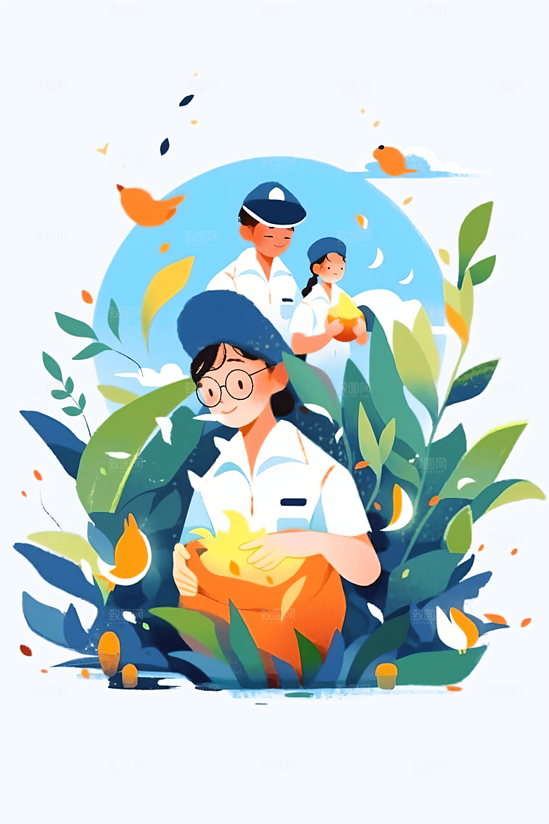 扁平风工人肖像高清卡通插画