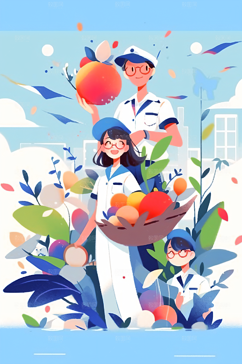 扁平风工人肖像彩色劳动节插画
