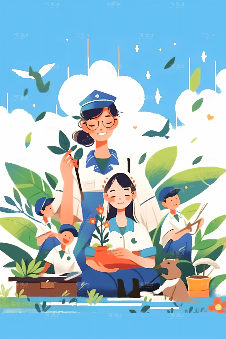 扁平风工人肖像高清劳动节插画