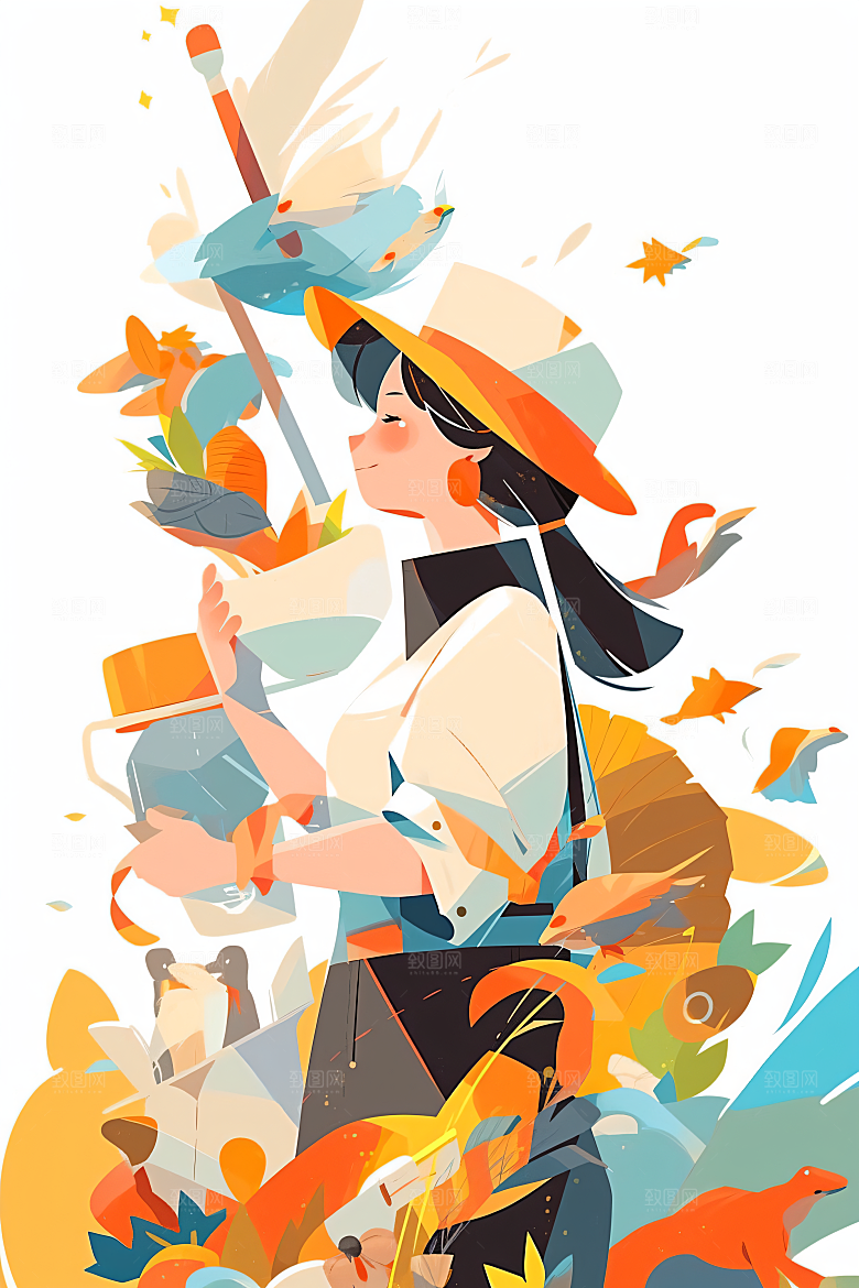 扁平风工人肖像休闲卡通插画