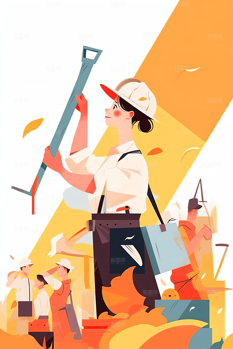 扁平风工人肖像工作手绘插画