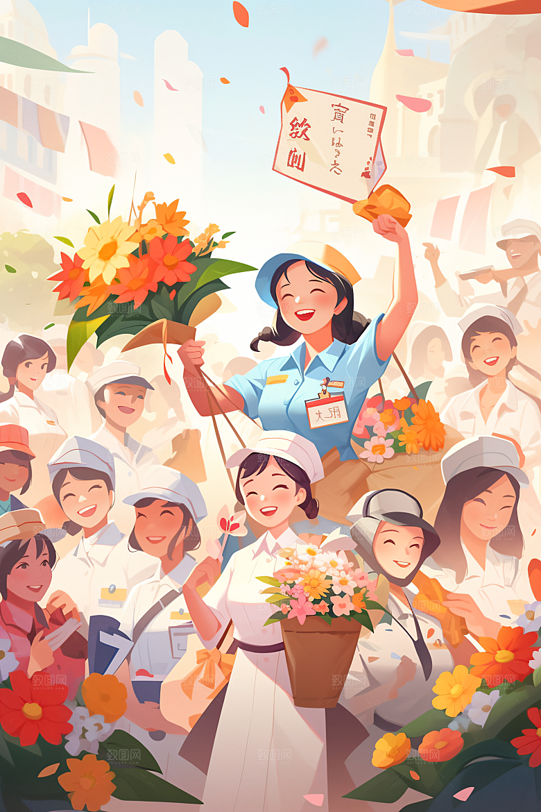 扁平风工人肖像漫画彩色插画