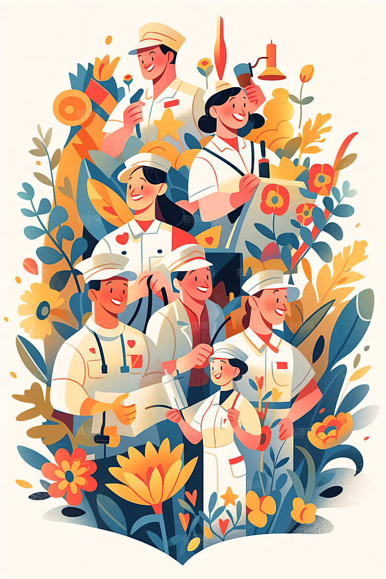 扁平风工人肖像休闲卡通插画