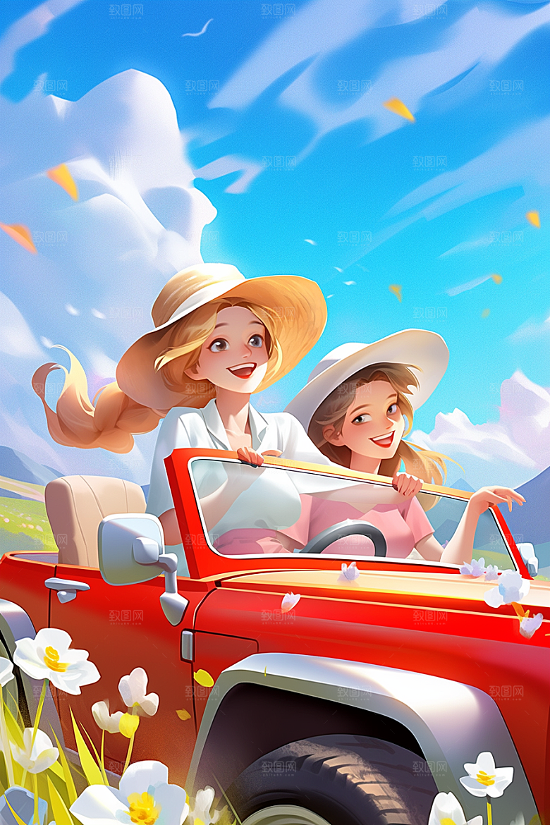 小长假自驾游自由行平面插画