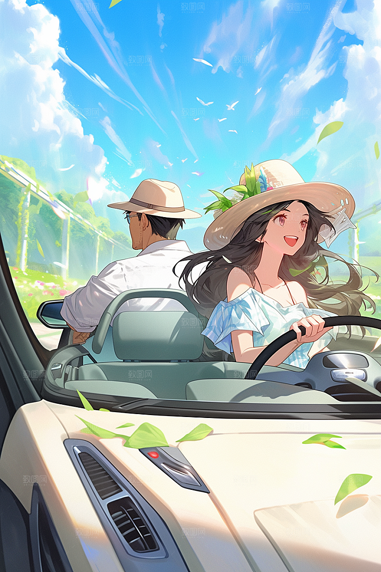 小长假自驾游自然户外插画
