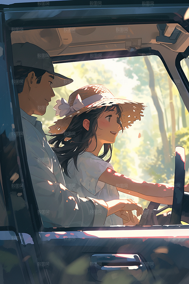 小长假自驾游旅游欢乐插画