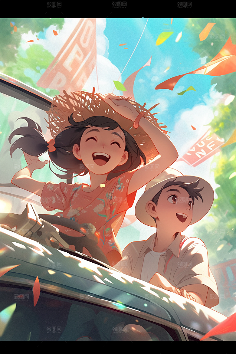 小长假自驾游自然节假日插画