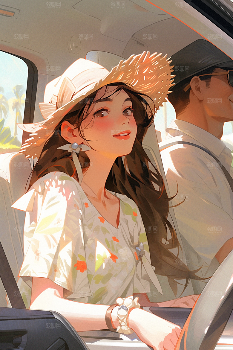 小长假自驾游欢乐平面插画