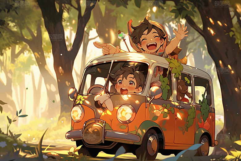 小长假自驾游自由行旅游插画