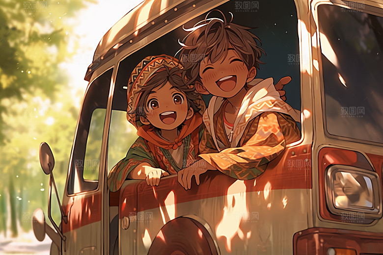 小长假自驾游旅行自由行插画
