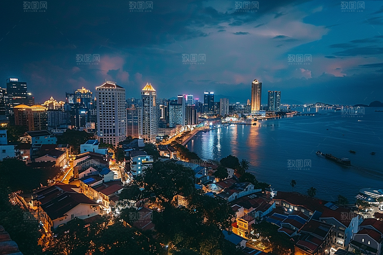 厦门旅游citywalk海边城市摄影图