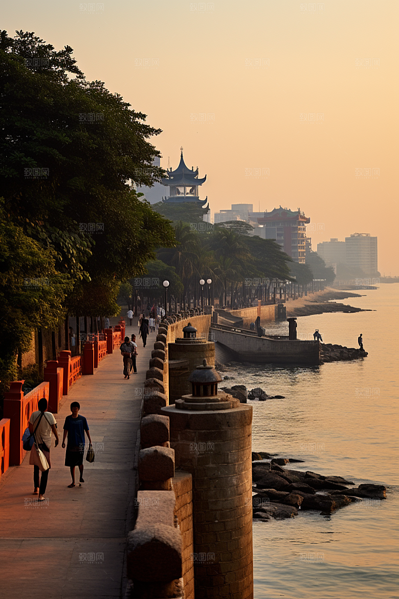 厦门旅游海边城市都市漫步摄影图
