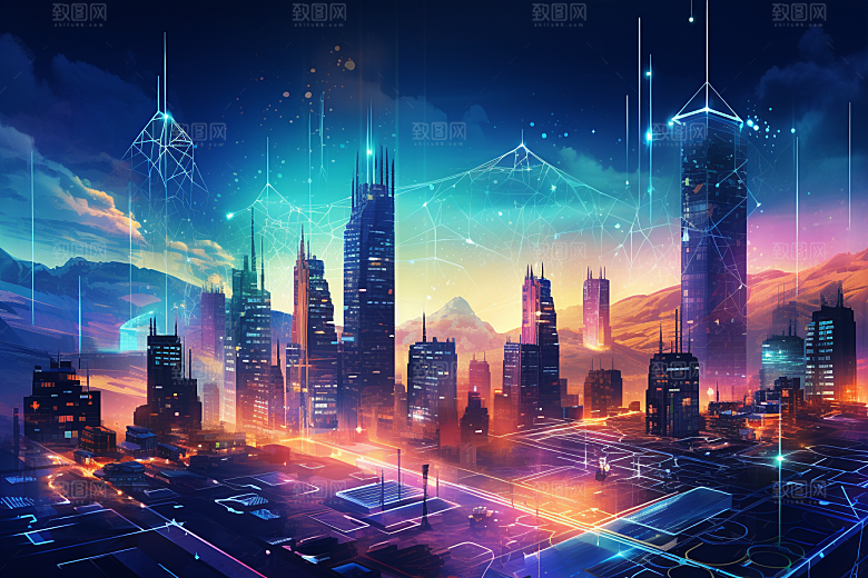 金色现代都市科幻建筑原画