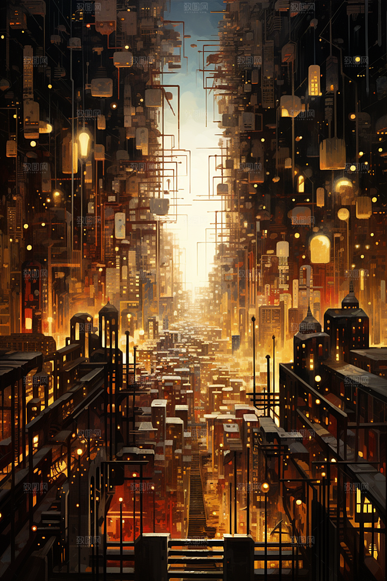 金色现代都市科技感高清原画