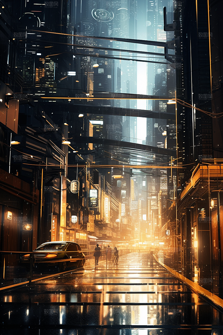 金色现代都市科技感未来原画