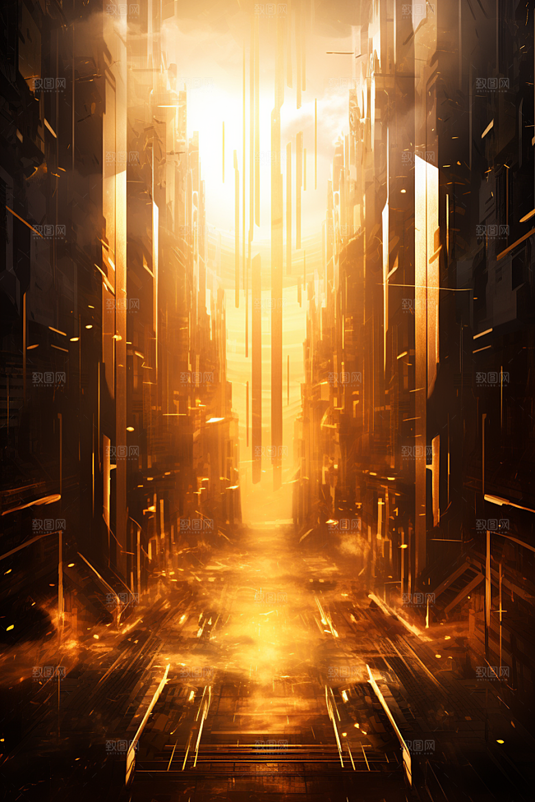 金色现代都市科幻科技感原画